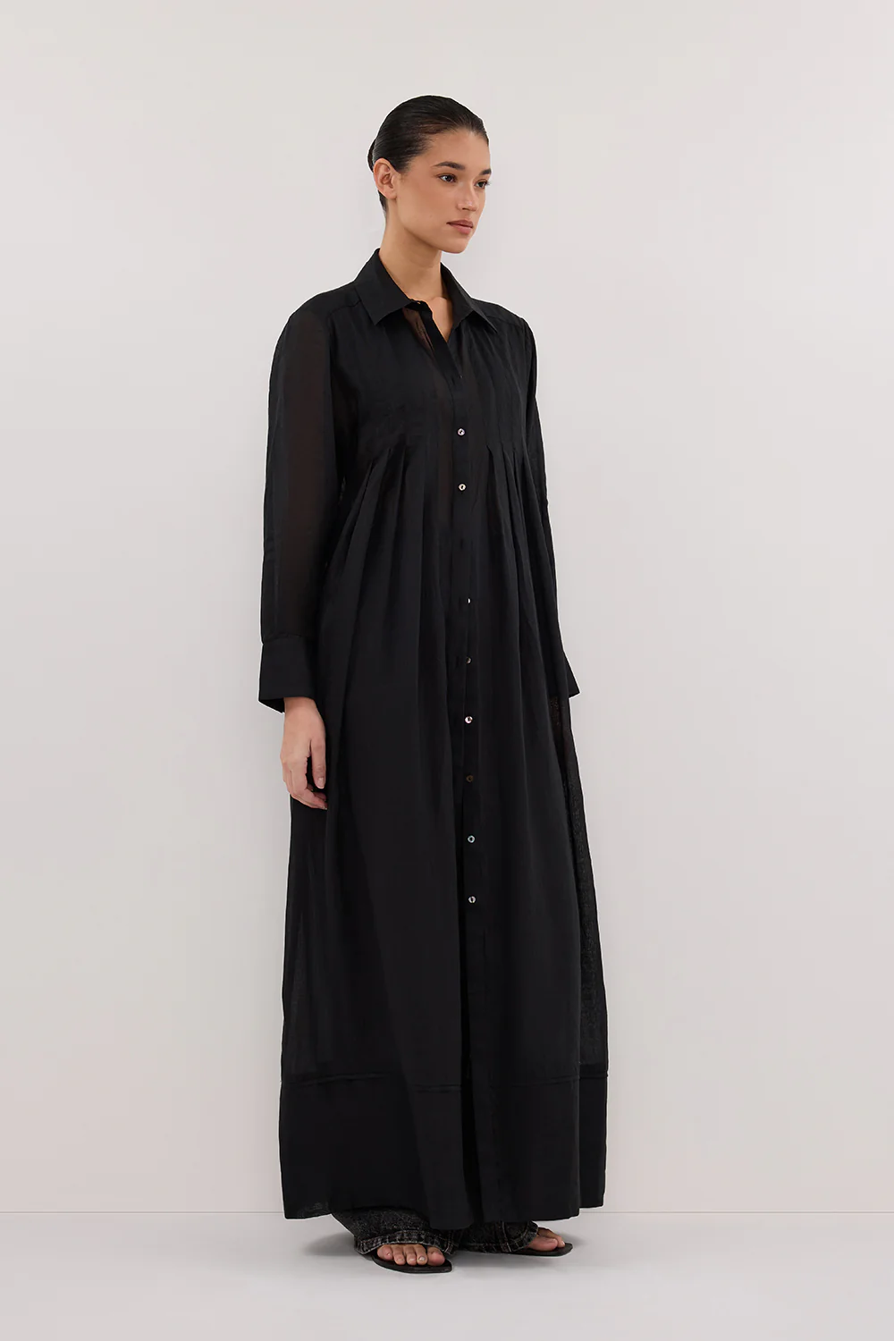 CARMEL BLACK RAMIE SHIRT DRESS - Yukikoi