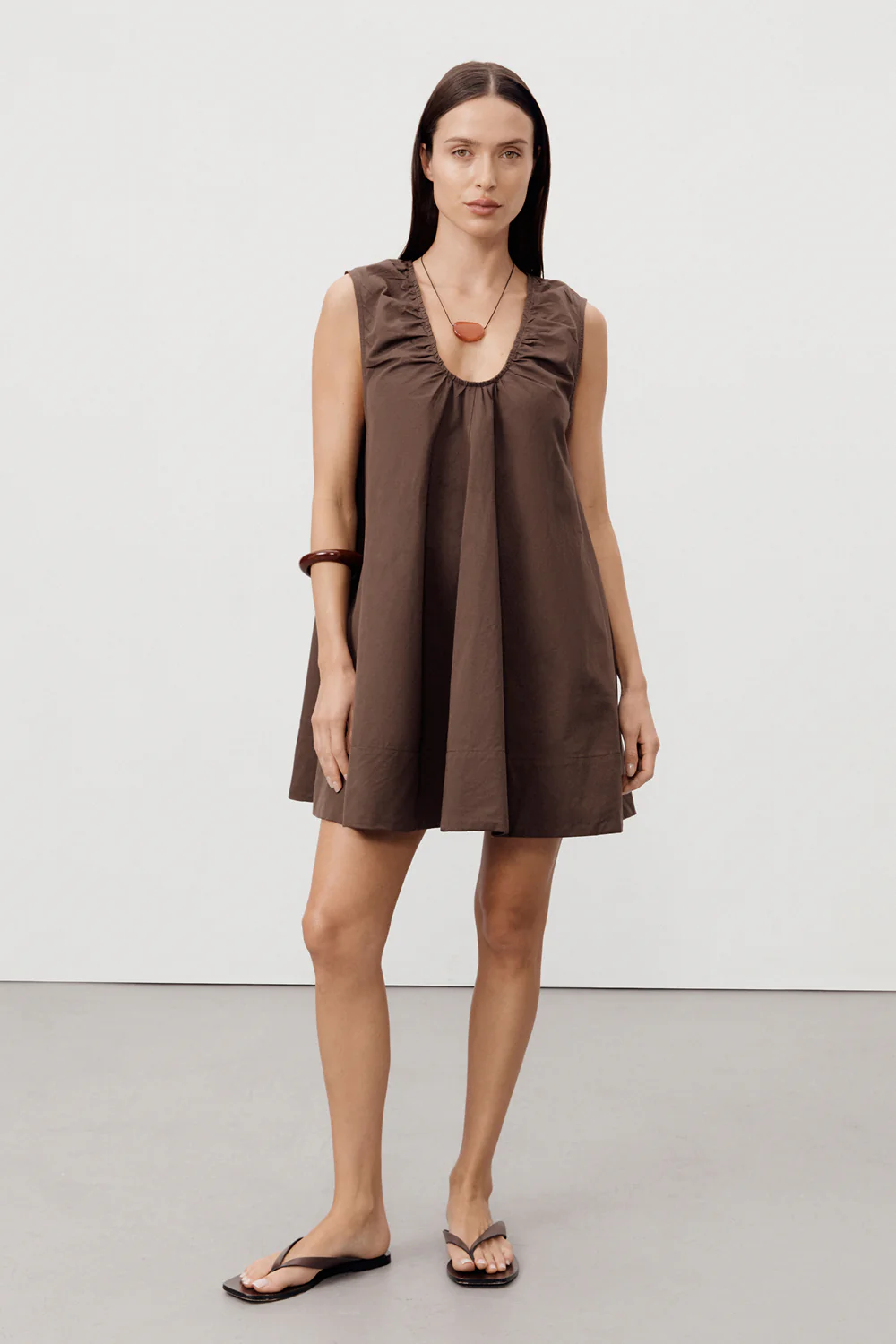 GABBY BITTER CHOC OVERSIZED COTTON MINI DRESS - Yukikoi