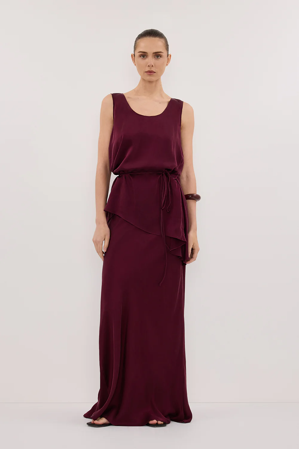 COLETTE MERLOT SILK MIDI SKIRT - Yukikoi