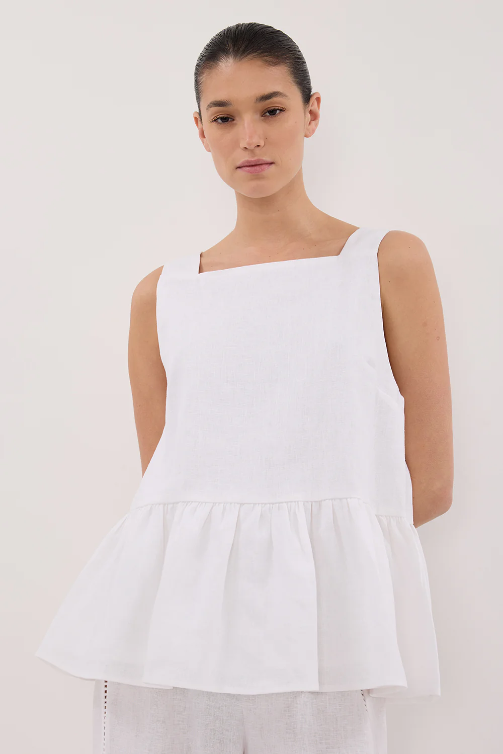 DAISY WHITE LINEN PEPLUM TOP - Yukikoi