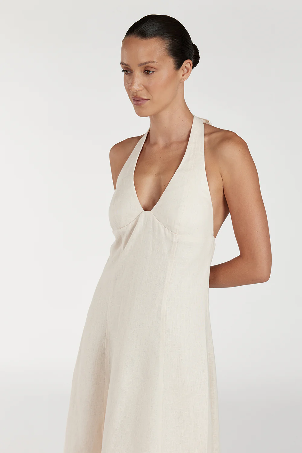 AUDREY CREAM HALTER LINEN DRESS - Yukikoi