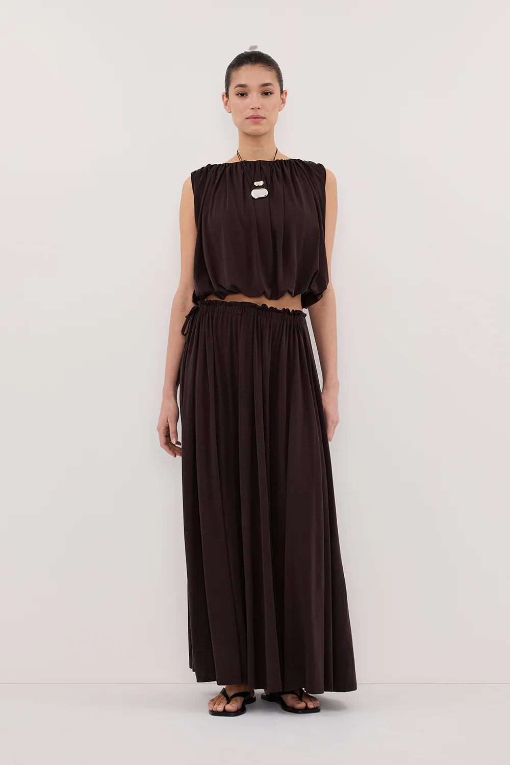 AVA BURNT CHOC SLEEVELESS MODAL BLEND TOP - Yukikoi