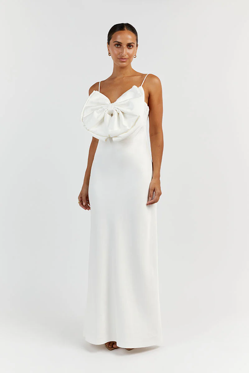 AISLE WHITE FRONT BOW MIDI DRESS - Yukikoi