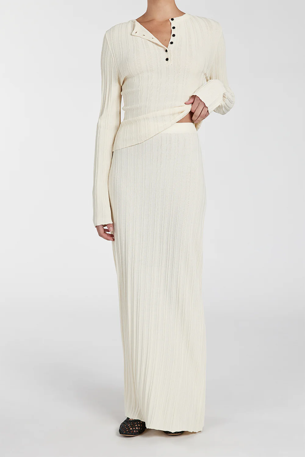 SYLVIA CREAM KNIT MIDI SKIRT - Yukikoi