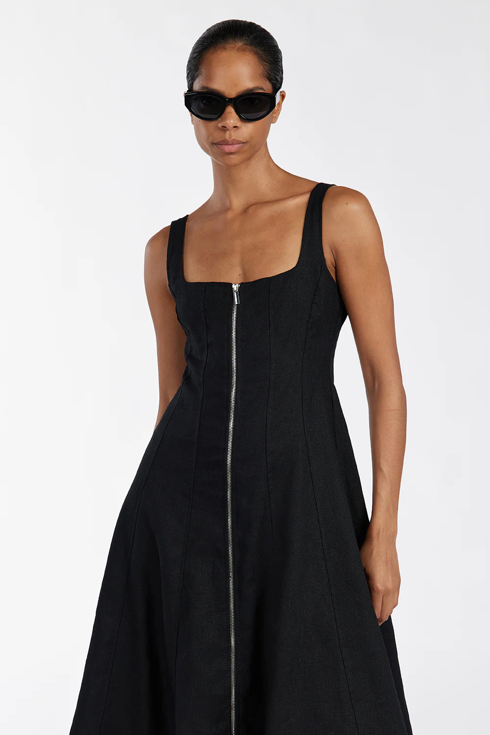 HARRIET BLACK LINEN MIDI DRESS - Yukikoi