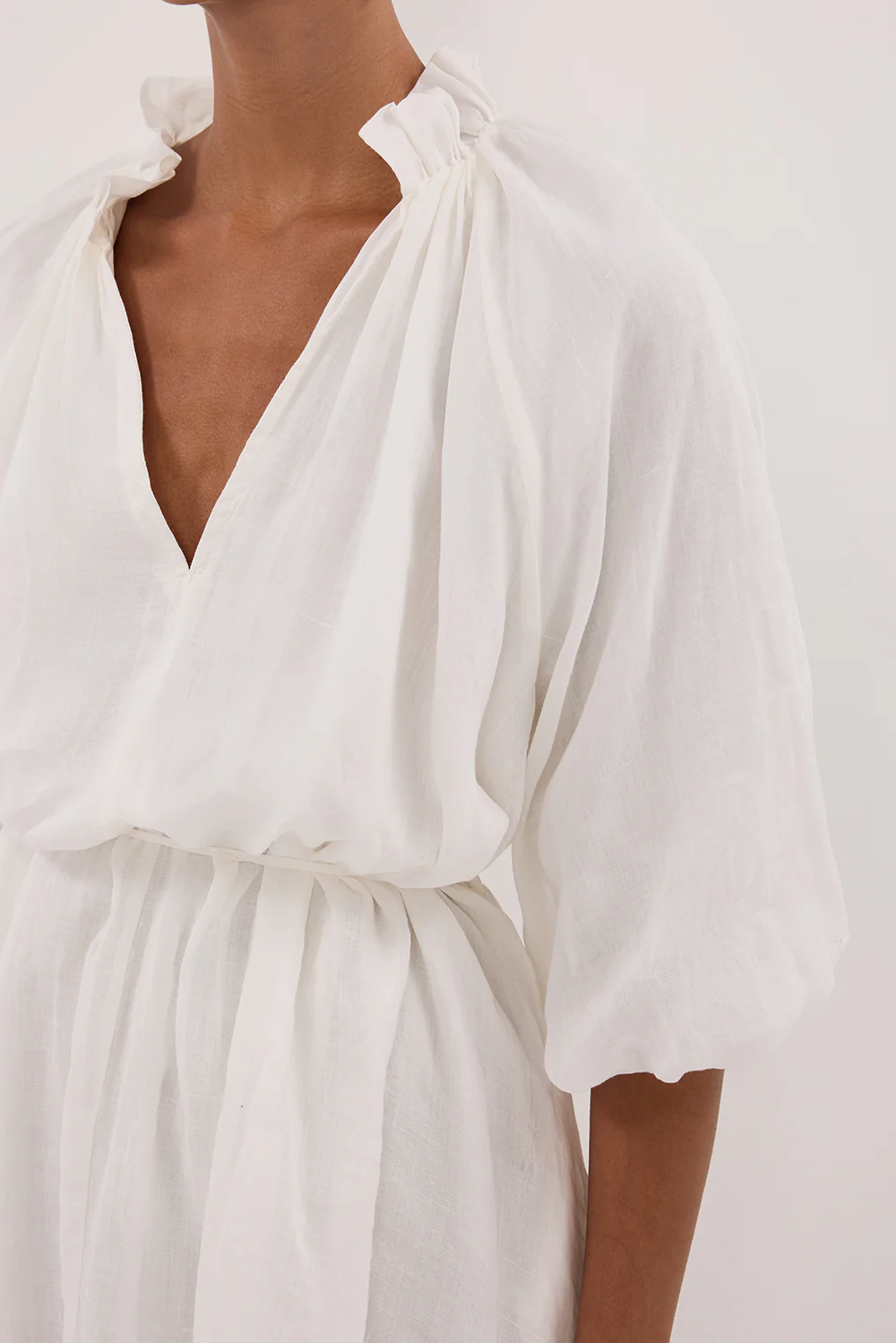 ELLIE WHITE RAMIE SMOCK DRESS - Yukikoi