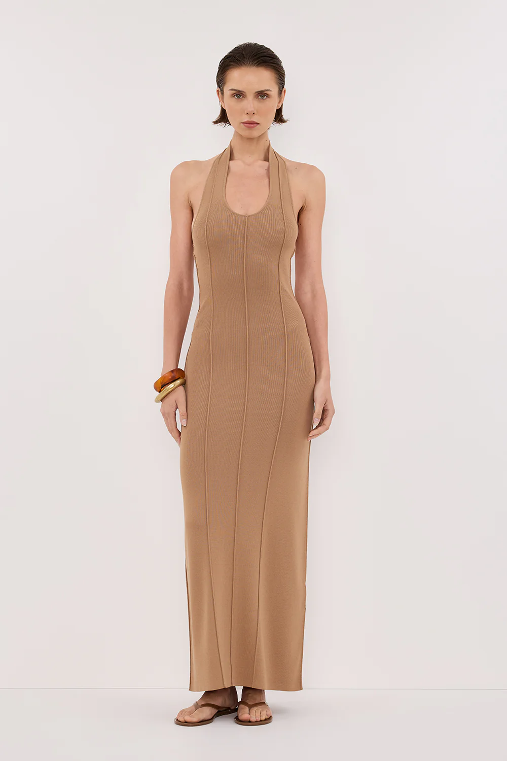 LISS TAN HALTER MAXI DRESS - Yukikoi