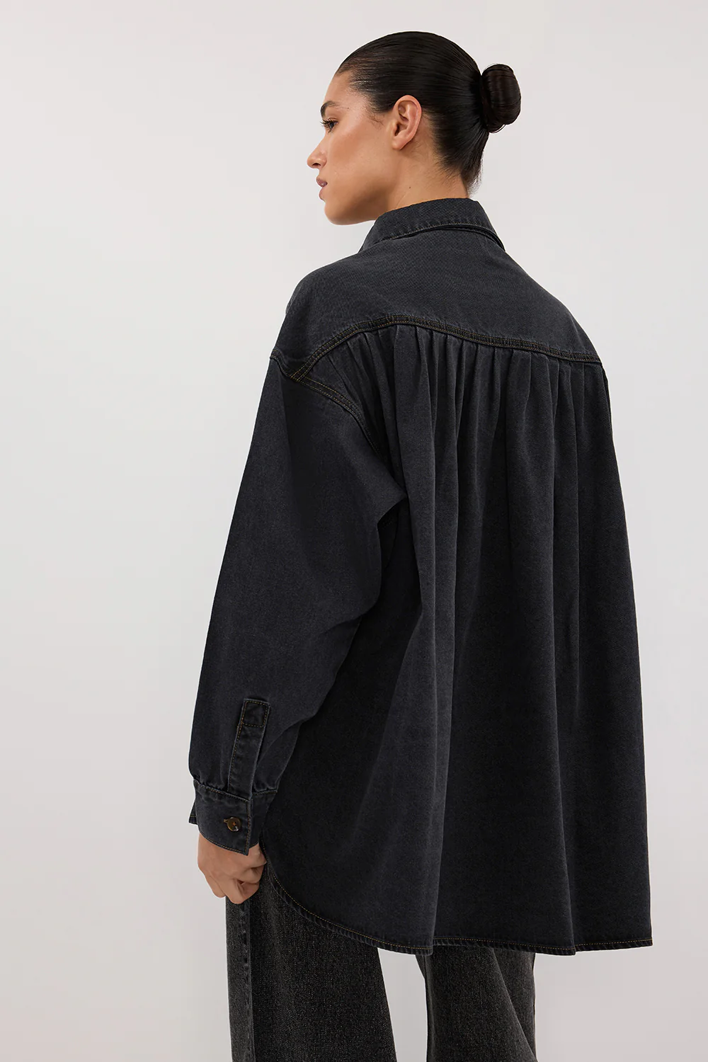 ASHTON WASHED BLACK OVERSIZED DENIM SHIRT - Yukikoi