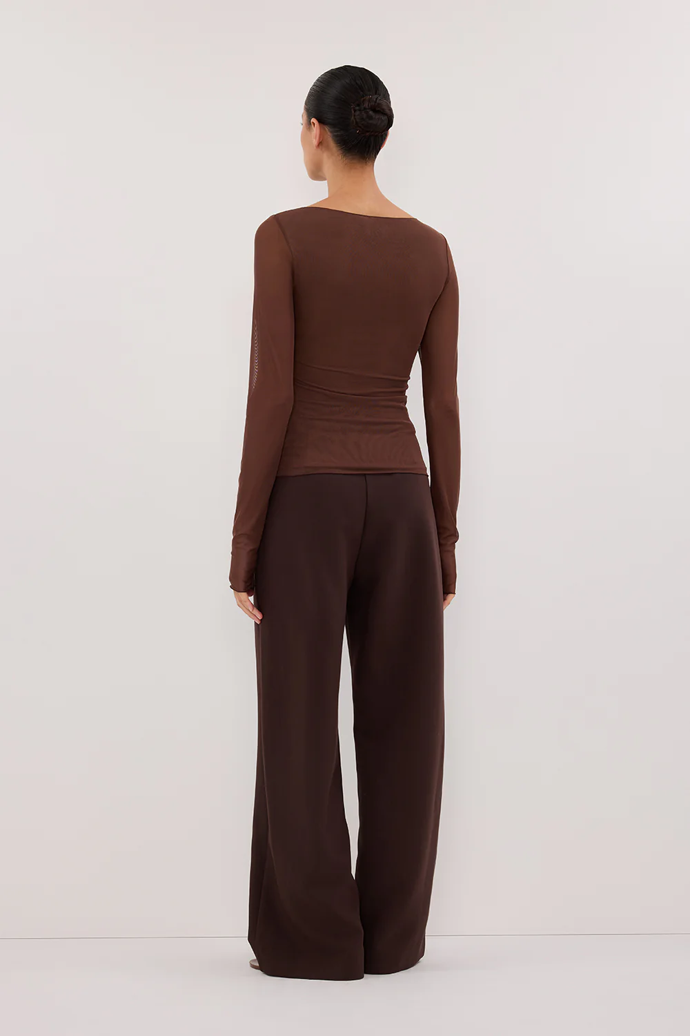 NYRA CHOC LONG SLEEVE MESH TOP - Yukikoi