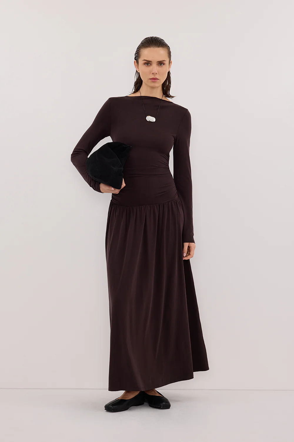 MEG BURNT CHOC LONG SLEEVE KNIT MIDI DRESS - Yukikoi