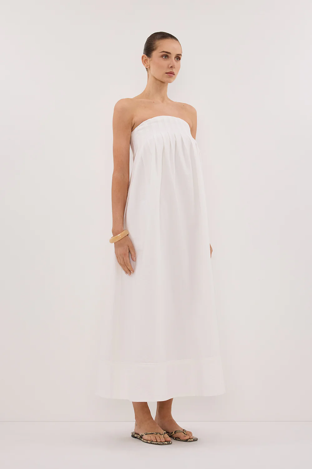 MORGAN WHITE STRAPLESS MIDI DRESS - Yukikoi
