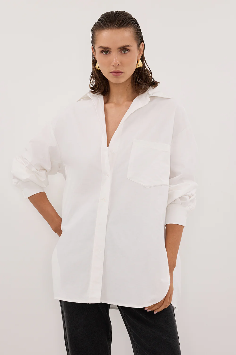 RHEA 2.0 WHITE OVERSIZED COTTON SHIRT - Yukikoi