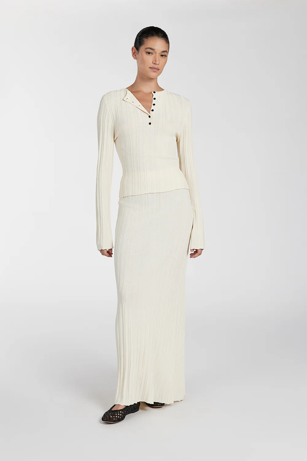 SYLVIA CREAM KNIT MIDI SKIRT - Yukikoi