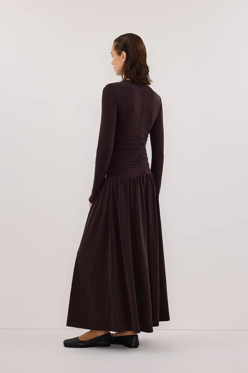 MEG BURNT CHOC LONG SLEEVE KNIT MIDI DRESS - Yukikoi