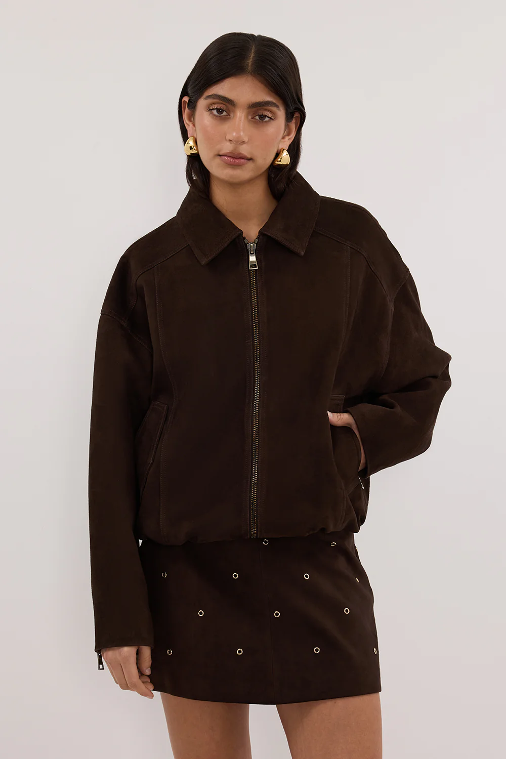 SYLVIE BITTER CHOC SUEDE MINI SKIRT - Yukikoi