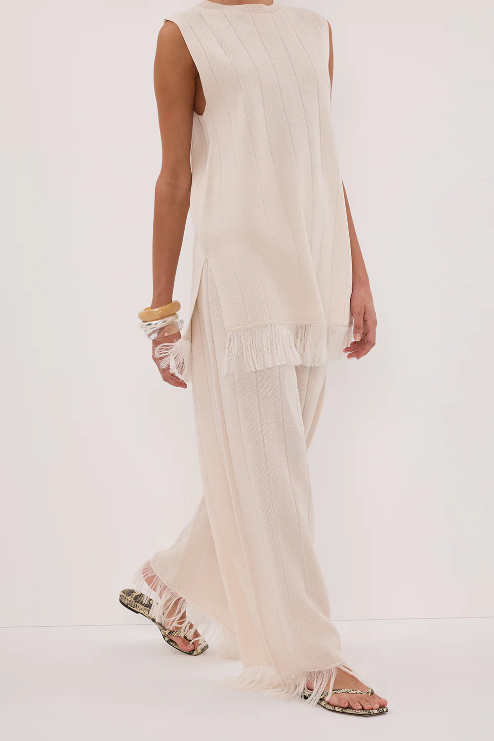 ARIA CREAM FRINGED KNIT PANT - Yukikoi
