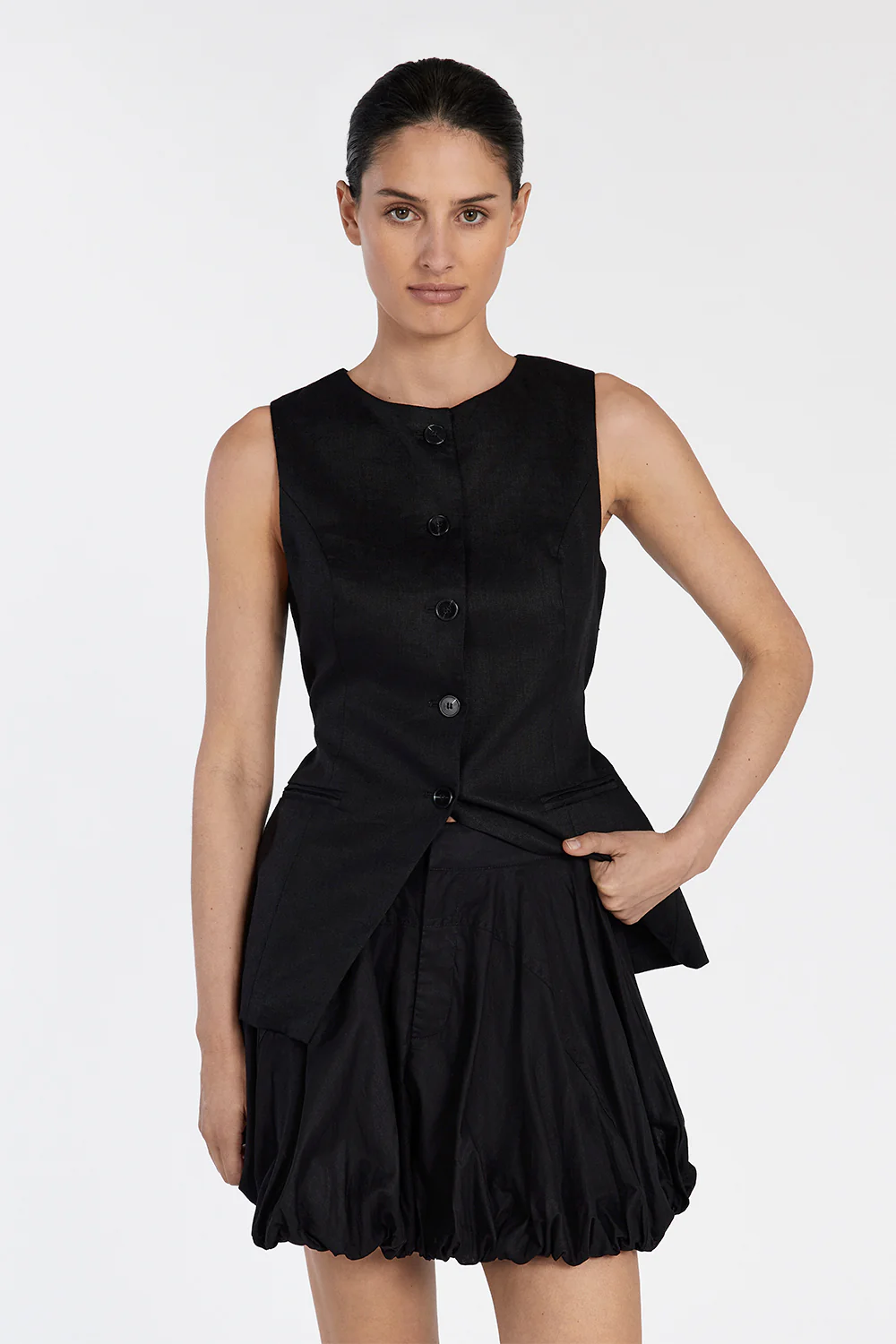 MARIA BLACK LINEN MINI SKIRT - Yukikoi