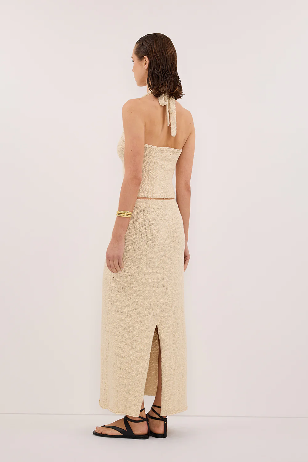 DINA NATURAL SLEEVELESS HALTER KNIT TOP - Yukikoi