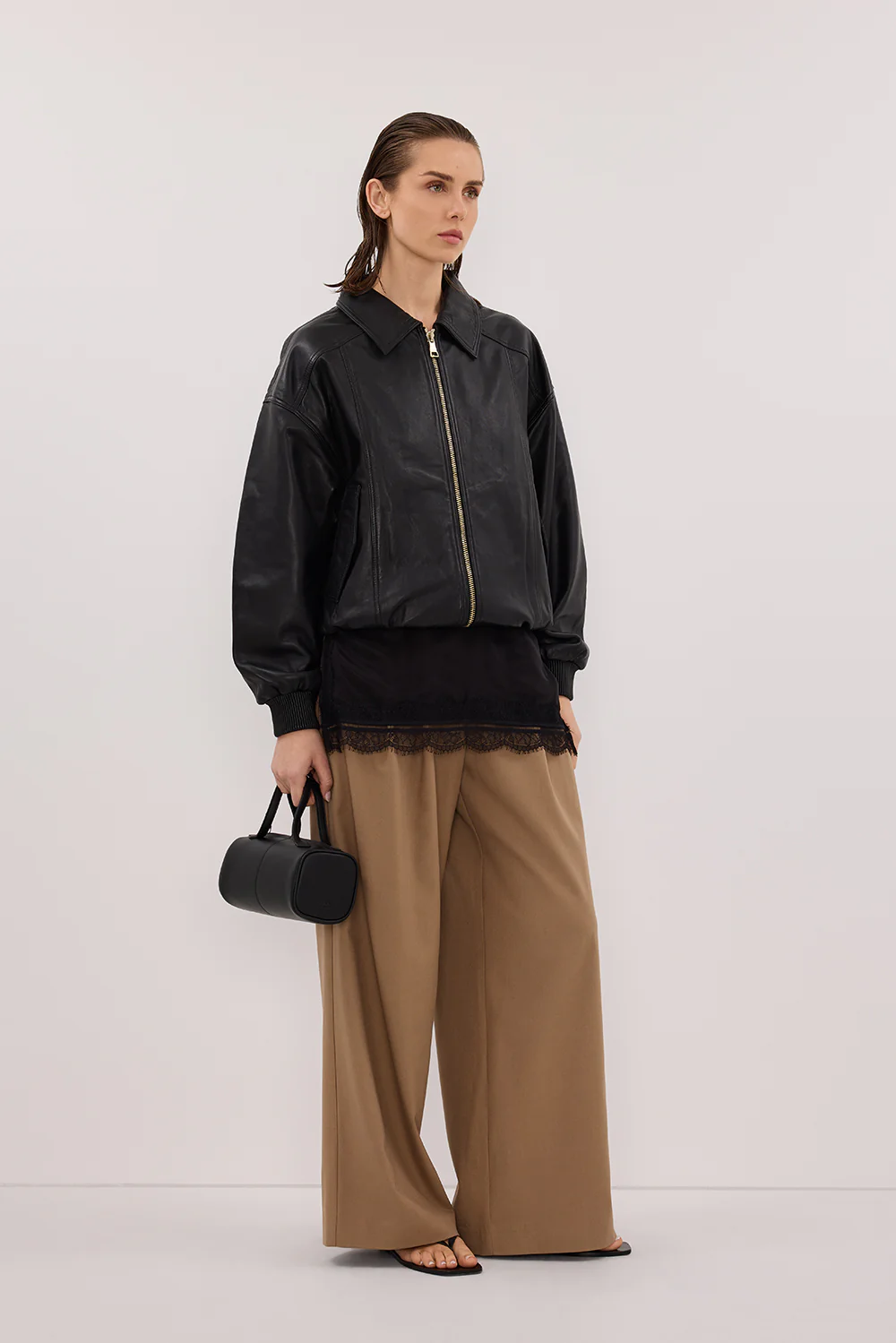 HUTTON BLACK LEATHER BOMBER JACKET - Yukikoi