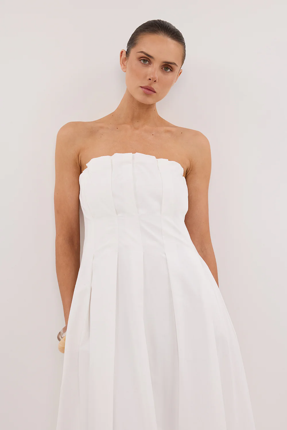 LILLY WHITE COTTON STRAPLESS MIDI DRESS - Yukikoi