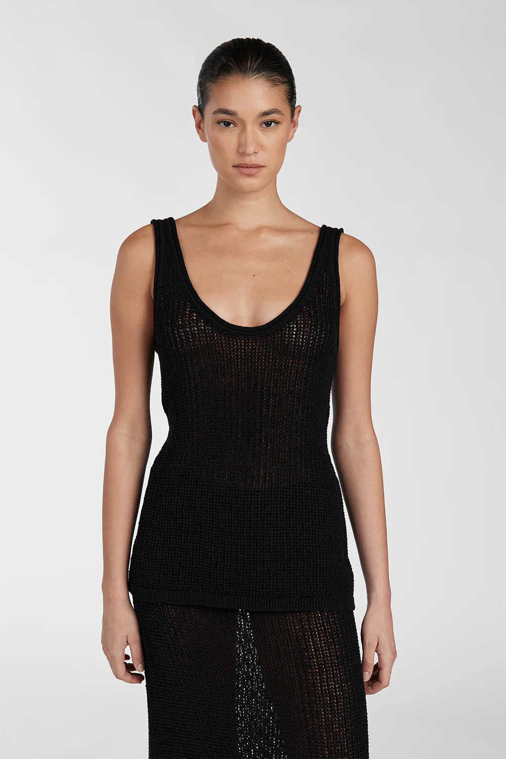 MARGOT BLACK SCOOP CROCHET TANK - Yukikoi