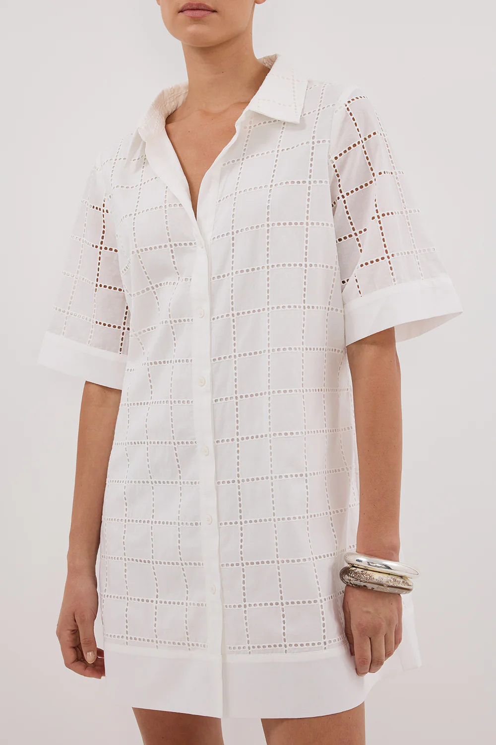 OWEN WHITE SLEEVED BRODERIE MINI DRESS - Yukikoi