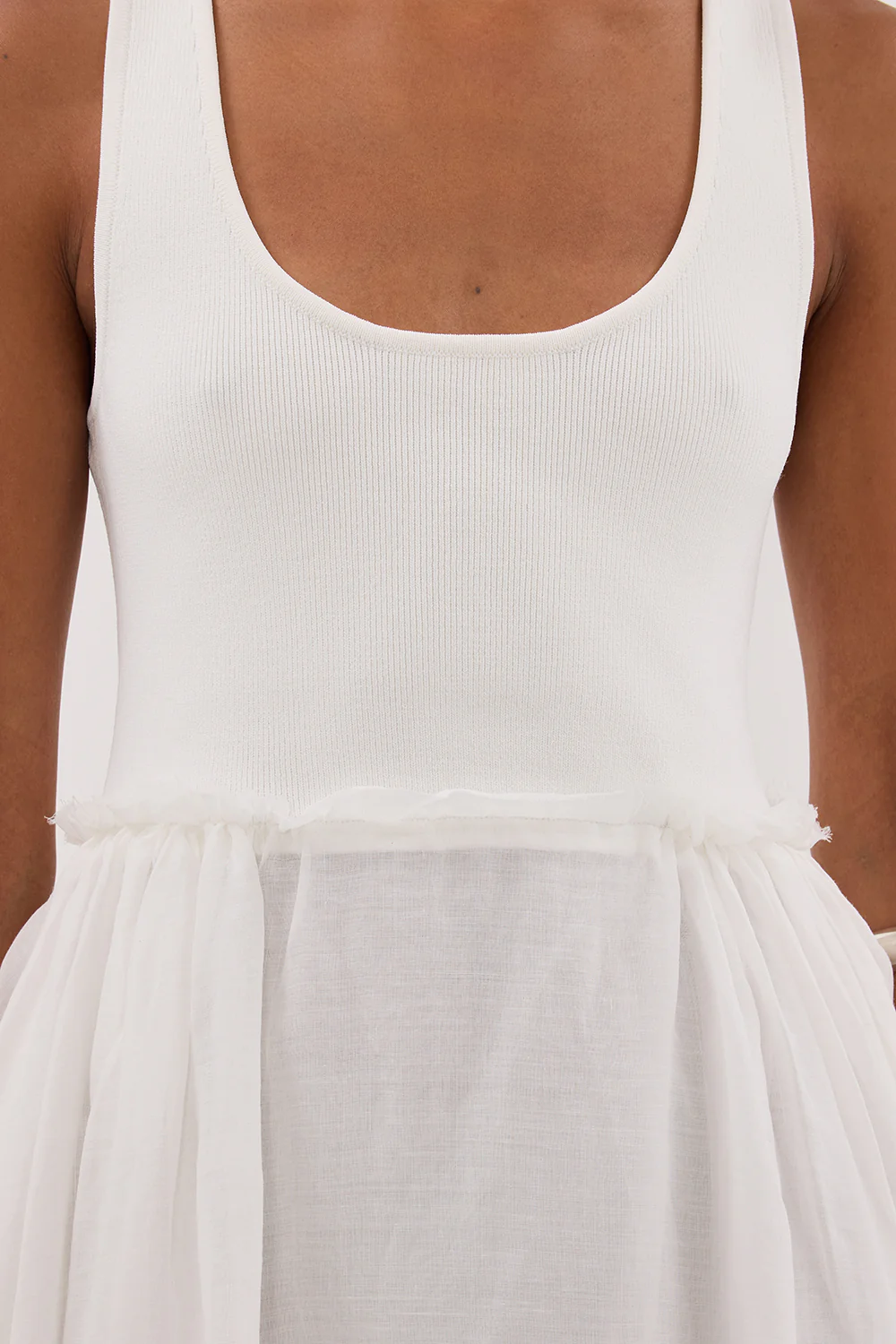 APRIL WHITE HYBRID KNIT MIDI DRESS - Yukikoi