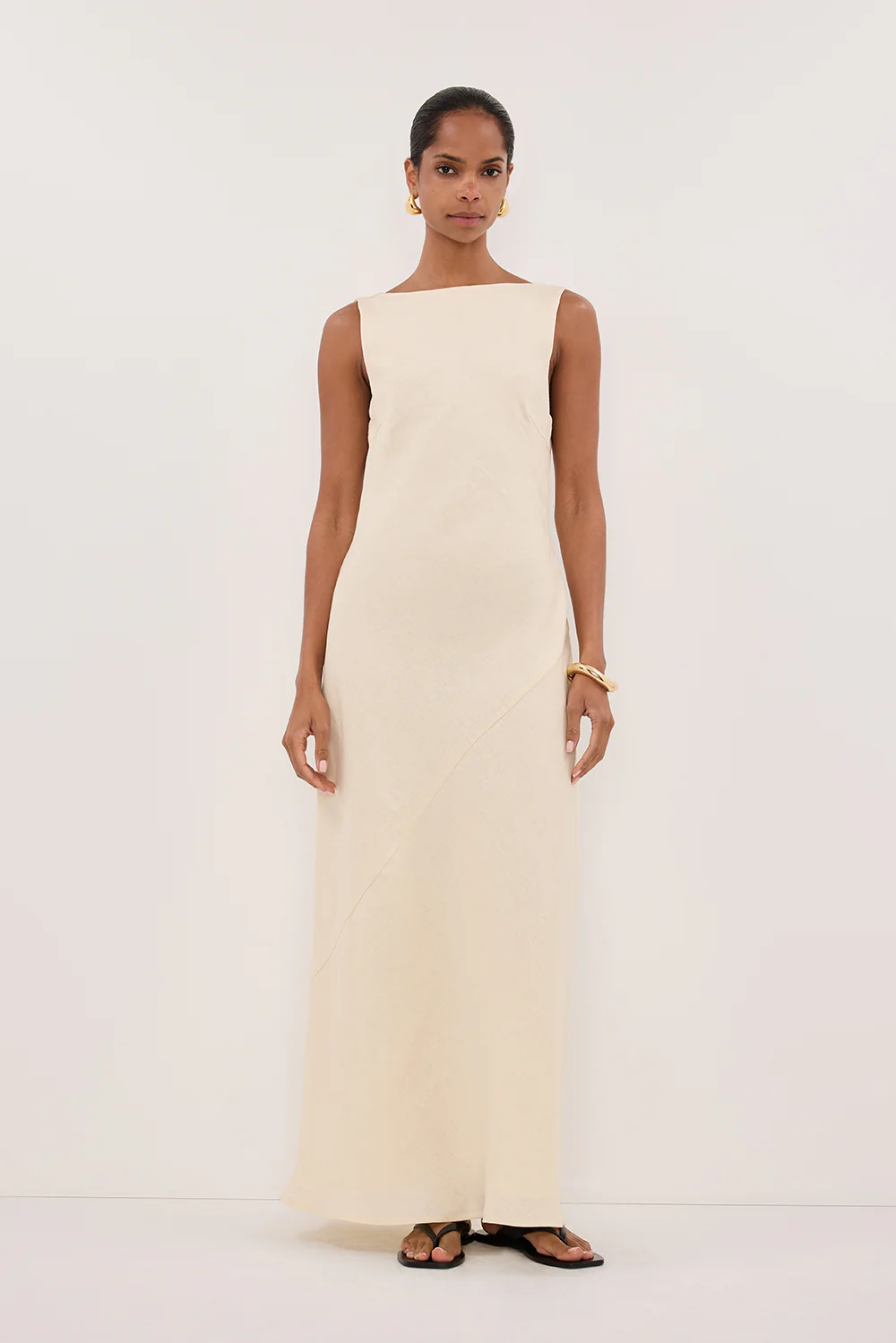 LACY STRAW SLEEVELESS LINEN MIDI DRESS - Yukikoi