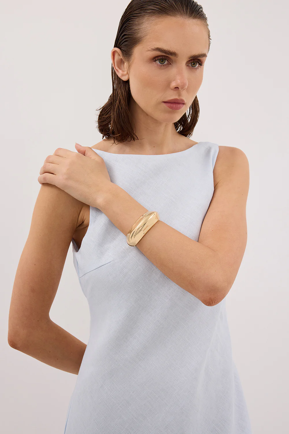 LACY CORNFLOWER SLEEVELESS LINEN MIDI DRESS - Yukikoi