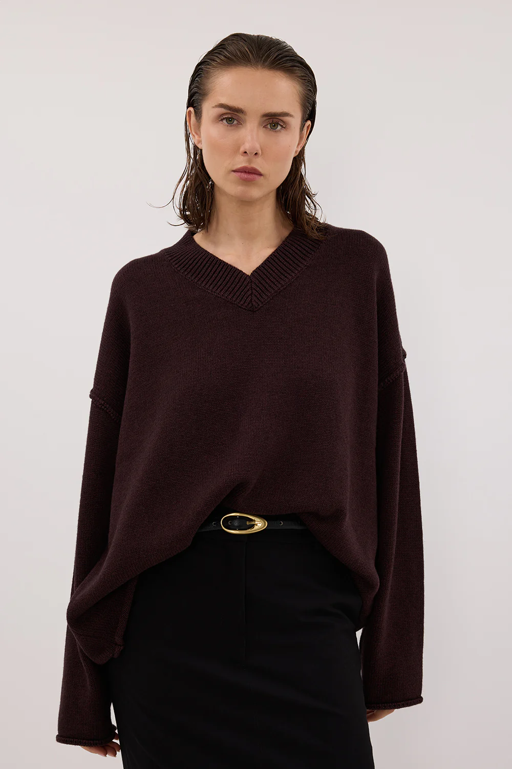 FLINT PLUM V NECK KNIT JUMPER - Yukikoi