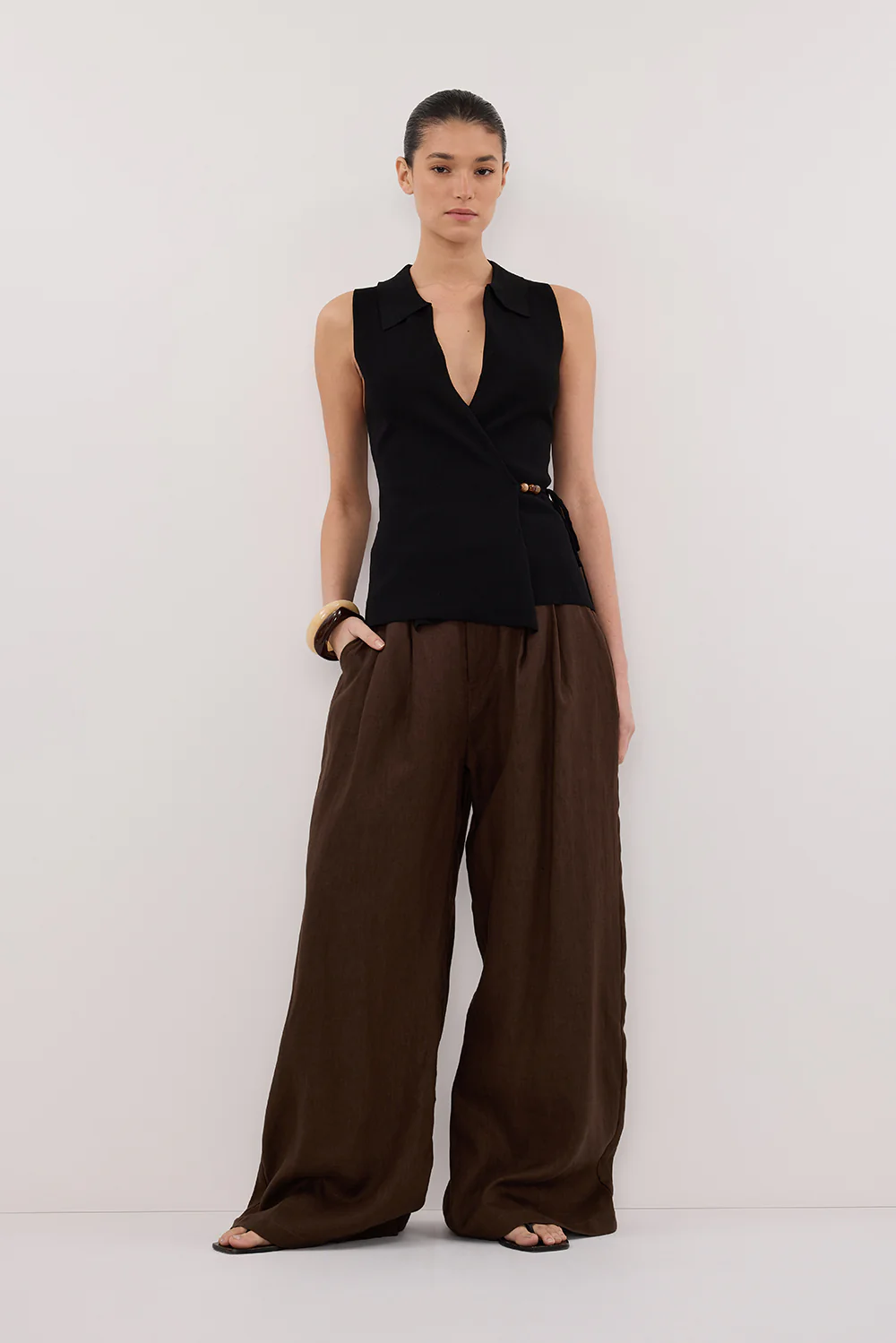 PAULA BLACK WRAP KNIT TOP - Yukikoi