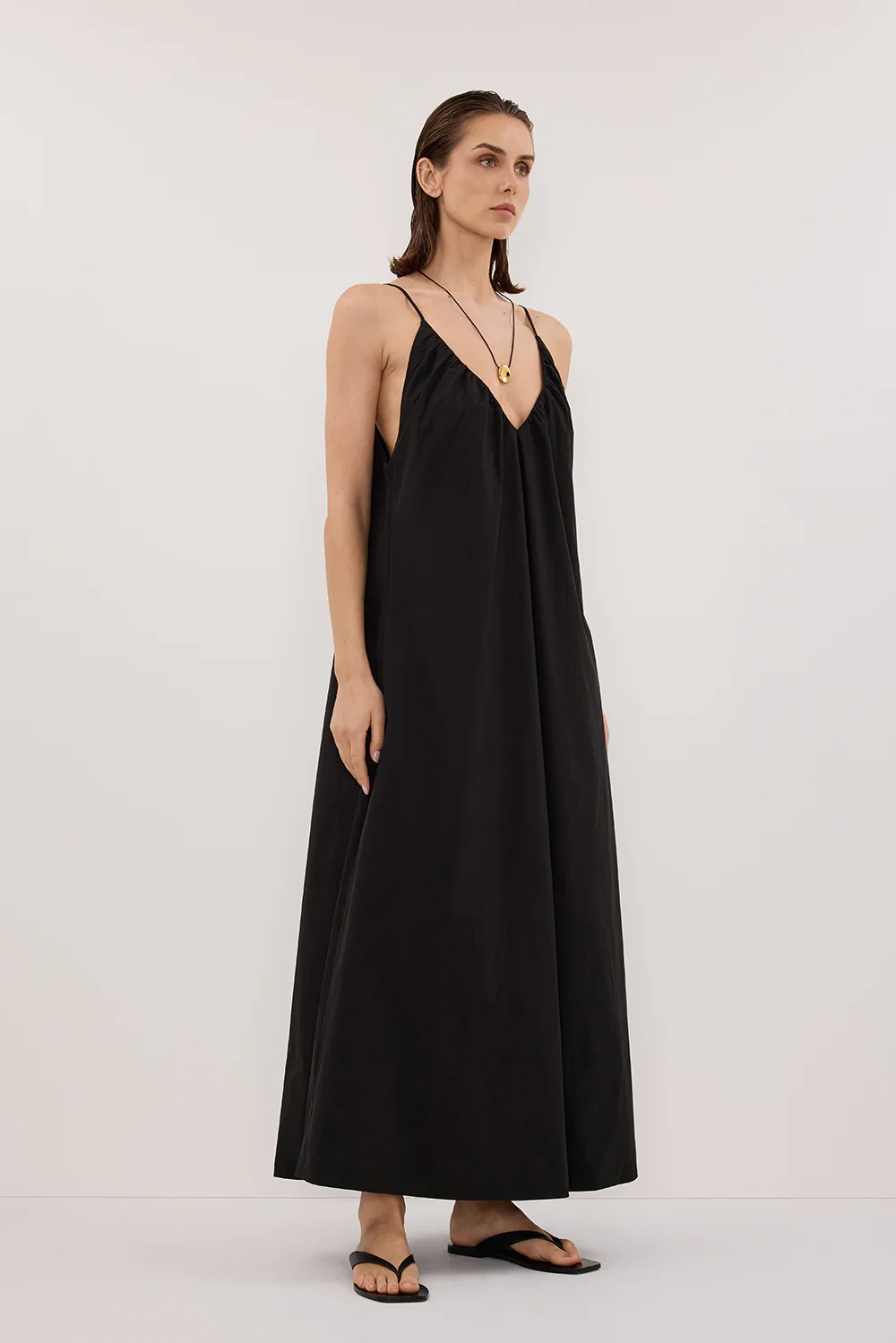 LIANA BLACK SLEEVELESS POPLIN TENT MIDI DRESS - Yukikoi