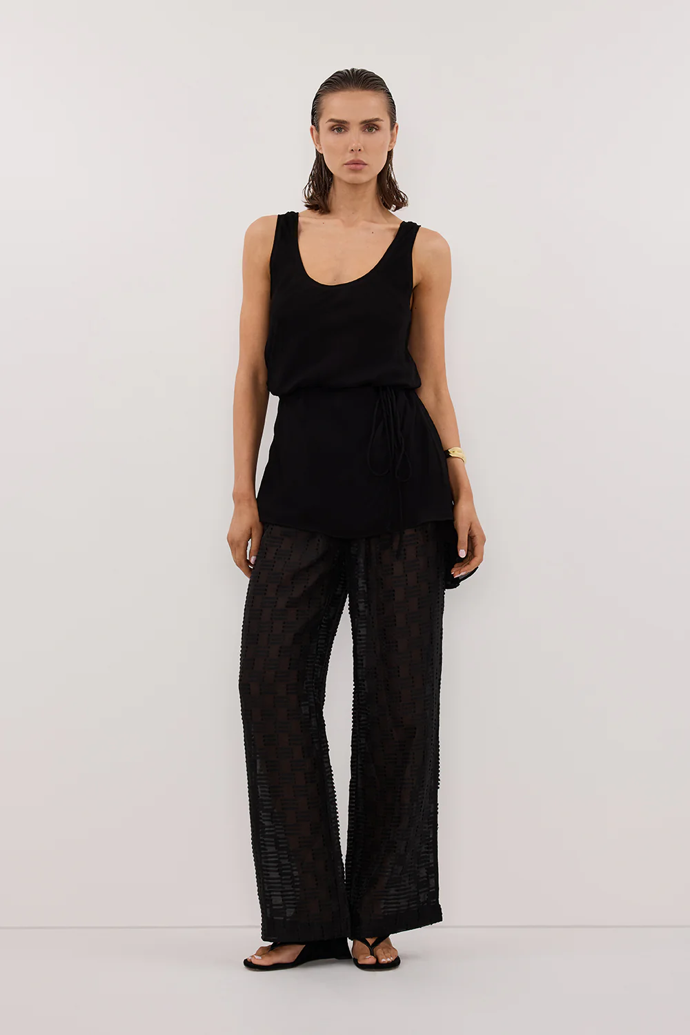 ELBA BLACK SHEER CHECK PANTS - Yukikoi