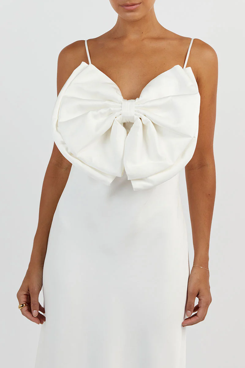 AISLE WHITE FRONT BOW MIDI DRESS - Yukikoi