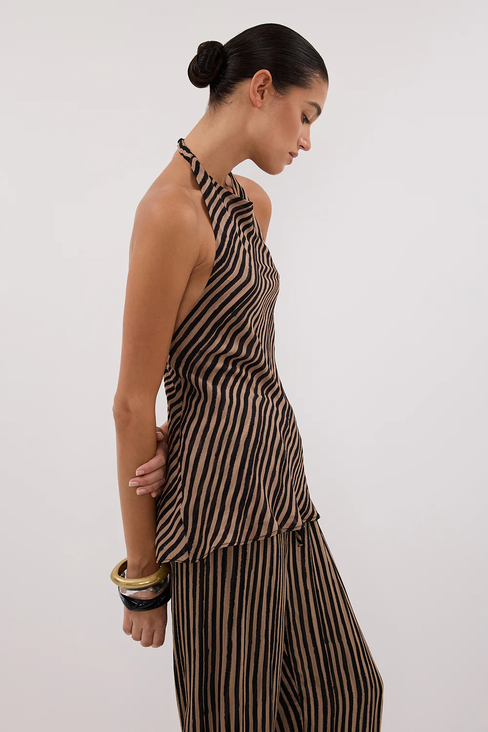 CHARLI TAN STRIPE HALTER TOP - Yukikoi