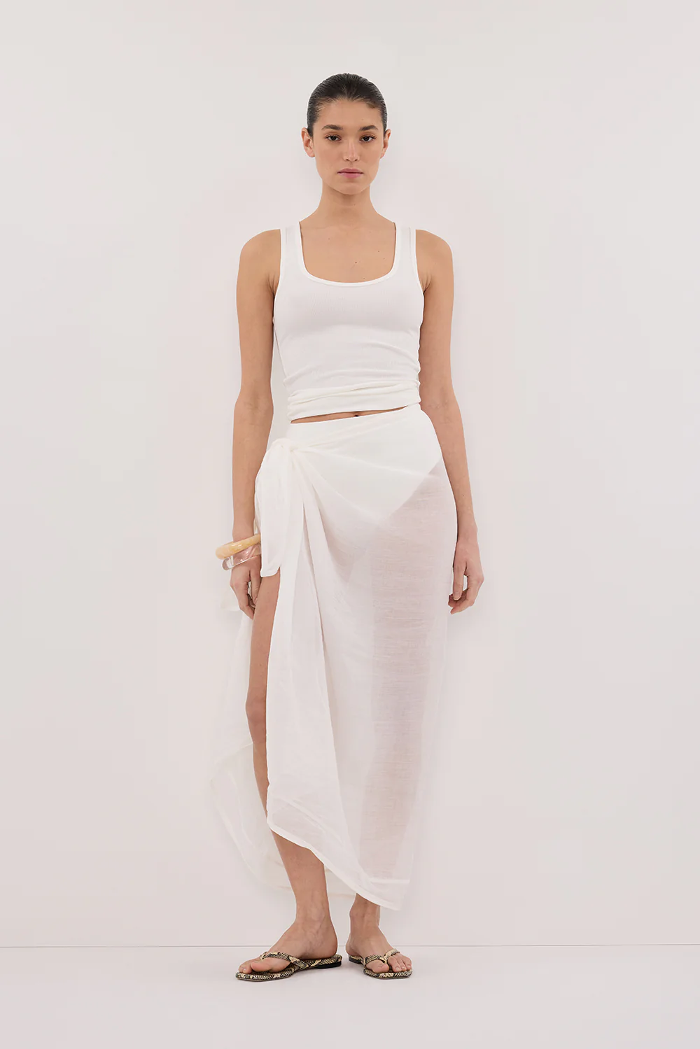 TROPEZ WHITE RAMIE SARONG - Yukikoi