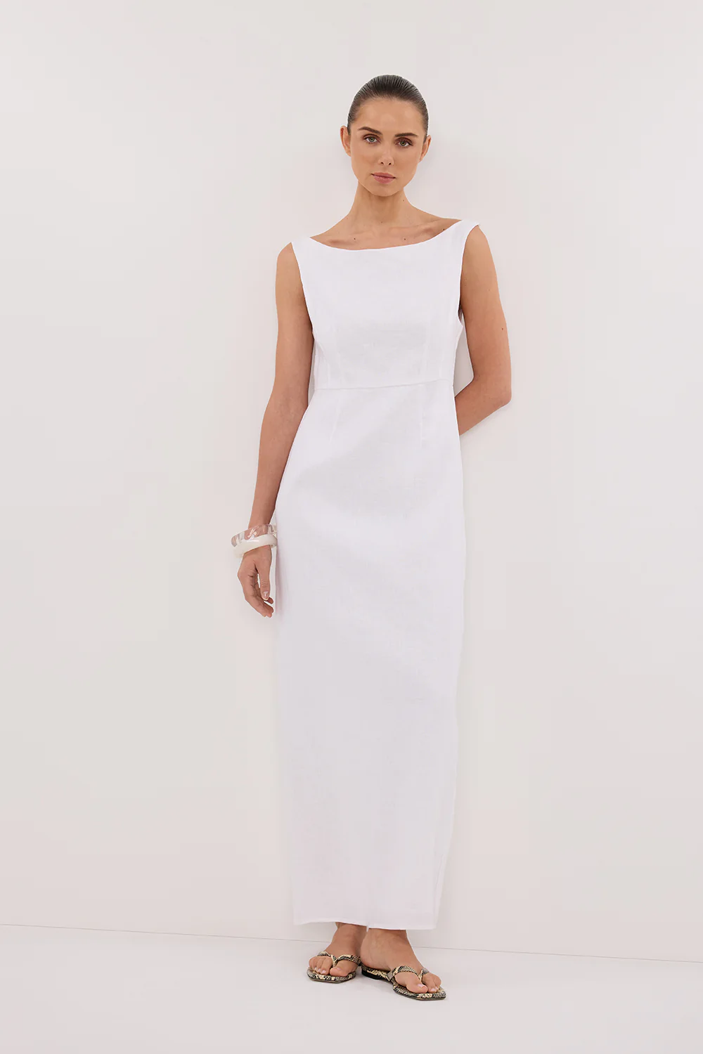 JULE WHITE LINEN MIDI DRESS - Yukikoi