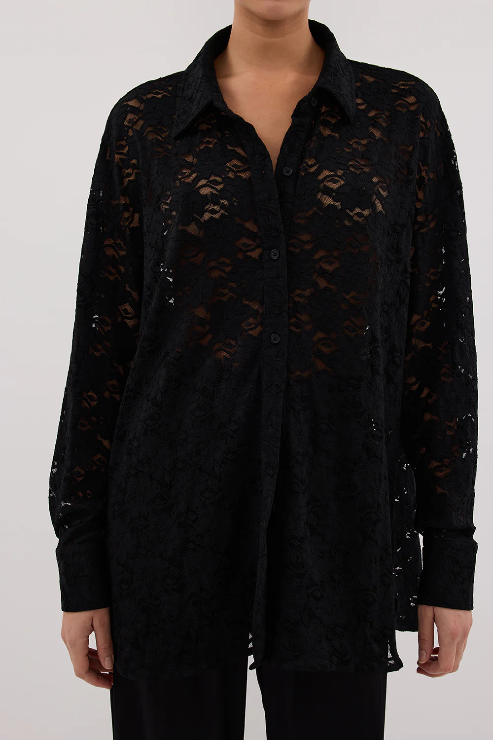 LOULA BLACK LACE LONG SLEEVE SHIRT - Yukikoi