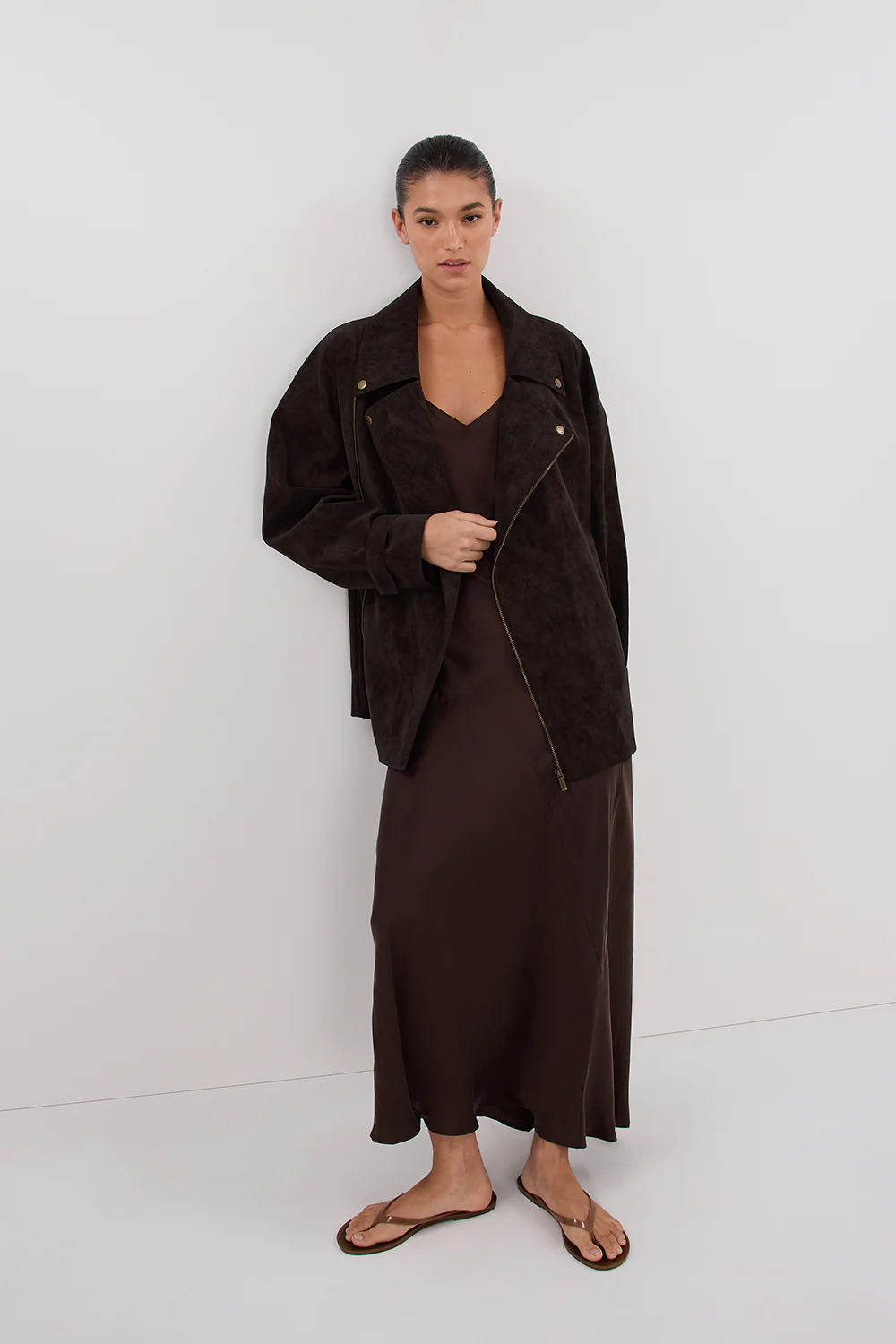 OAKLAND CHOC OVERSIZED FAUX SUEDE JACKET - Yukikoi