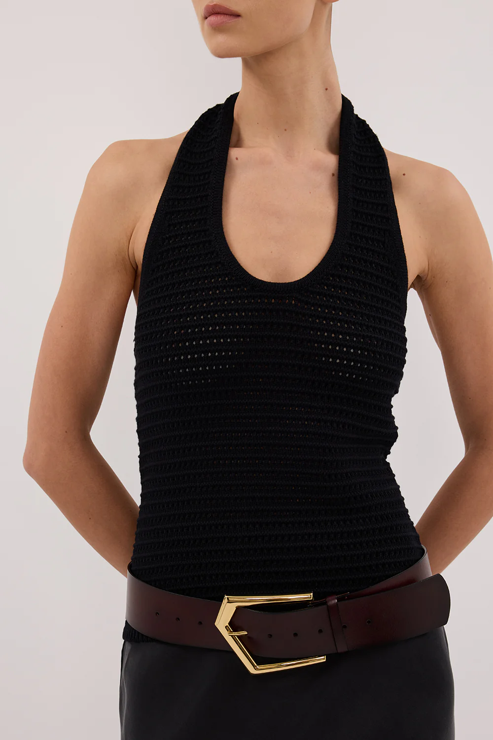 GINA BLACK HALTER CROCHET TOP - Yukikoi