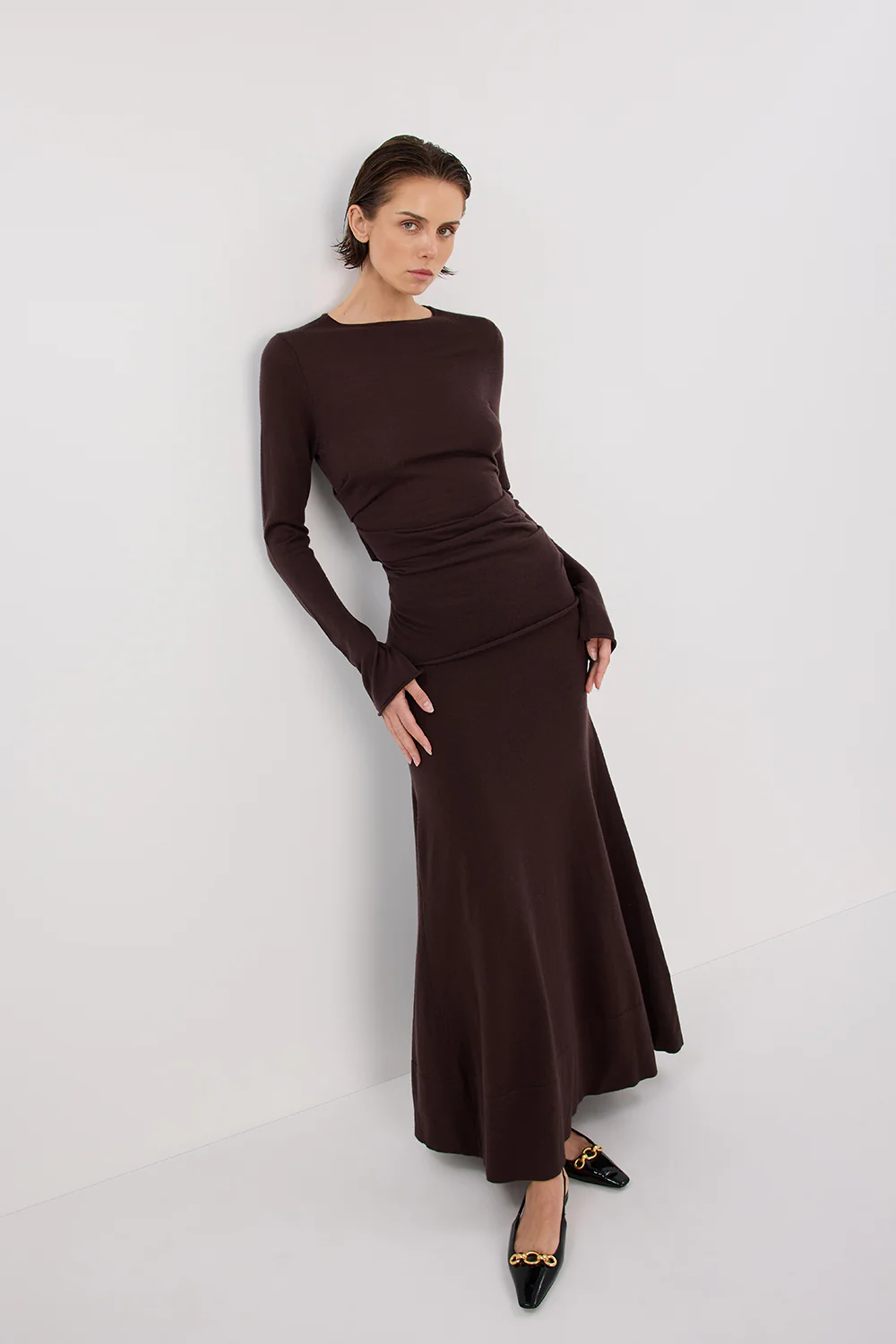 NICO BITTER CHOC MERINO MAXI SKIRT - Yukikoi