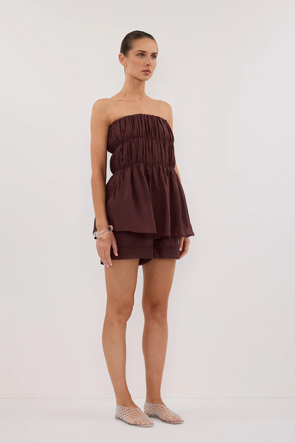 ARTIE WALNUT RAMIE STRAPLESS TOP - Yukikoi