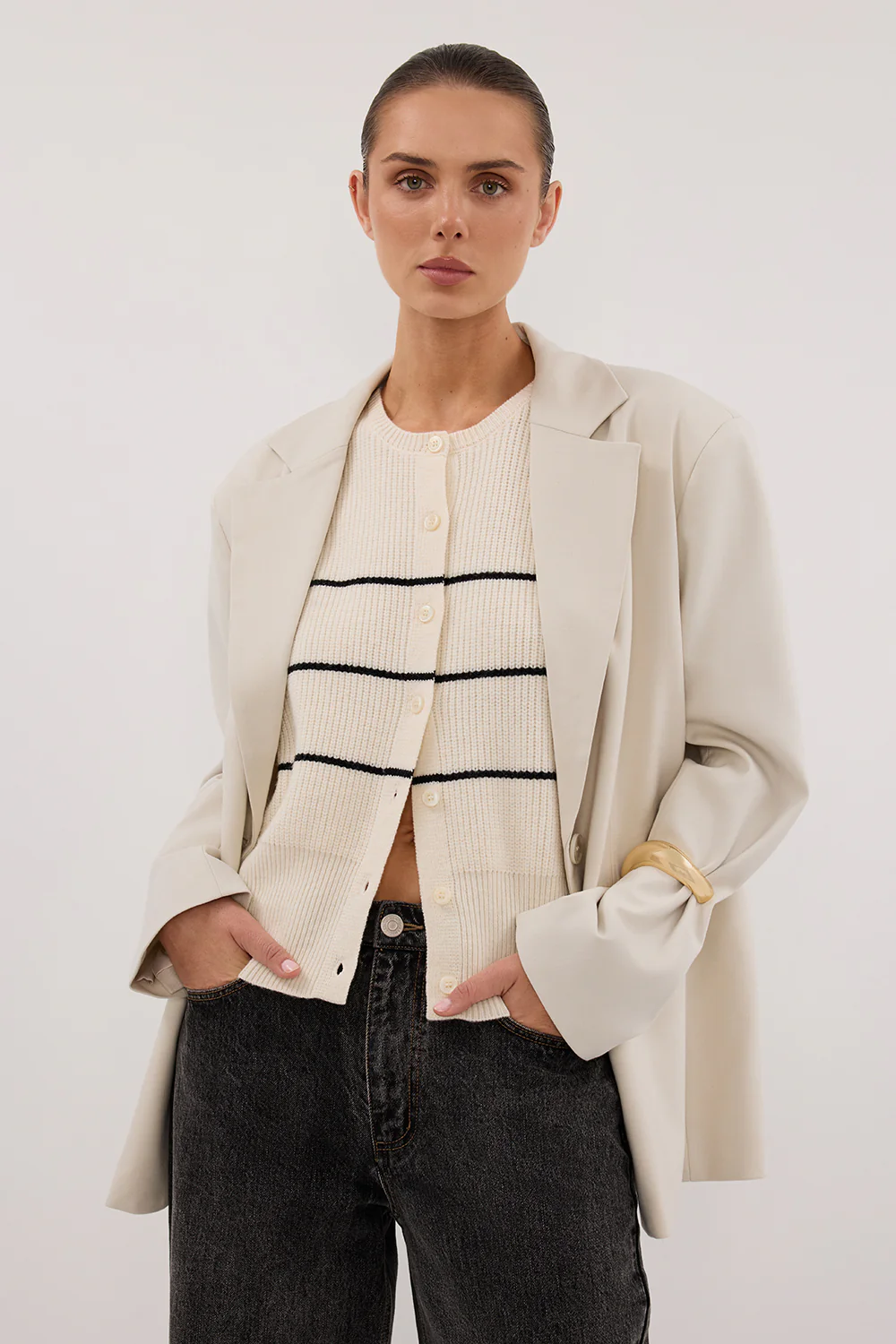 KATE CREAM STRIPE KNIT VEST - Yukikoi