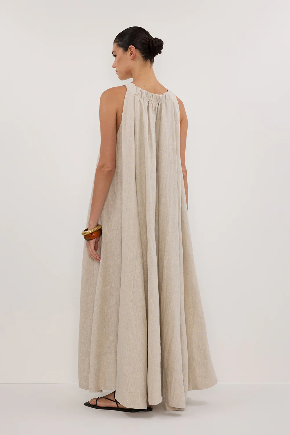 ISABELLE NATURAL LINEN MIDI DRESS - Yukikoi