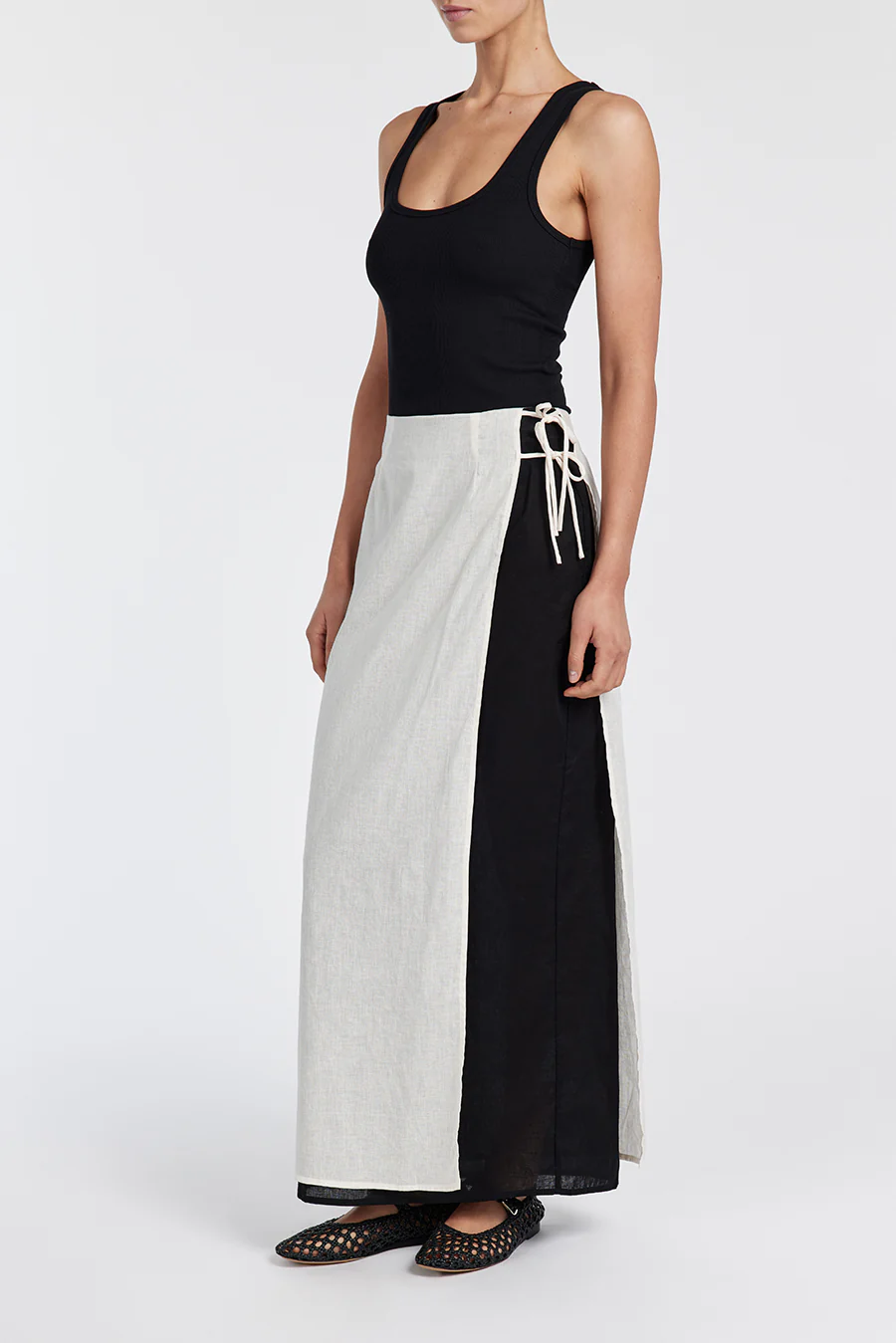 MEGAN CREAM/BLACK WRAP SKIRT - Yukikoi