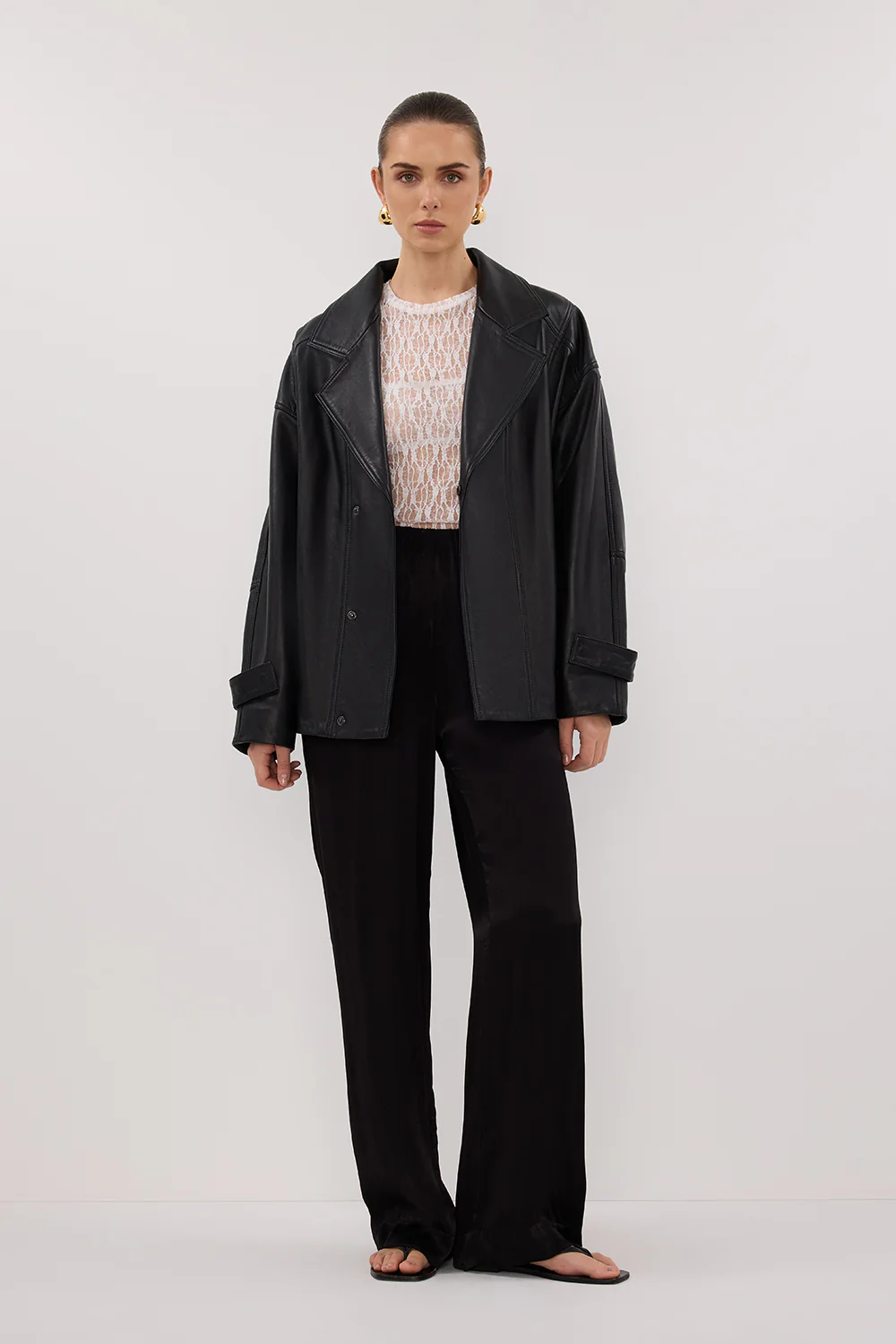 MARGOT BLACK OVERSIZED LEATHER JACKET - Yukikoi