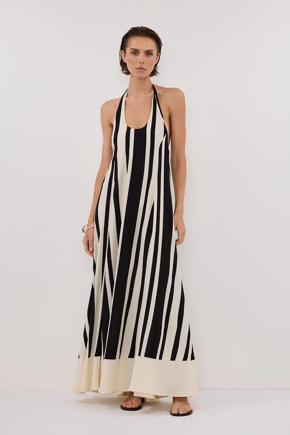 BEAU BLACK STRIPE HALTER MIDI DRESS - Yukikoi