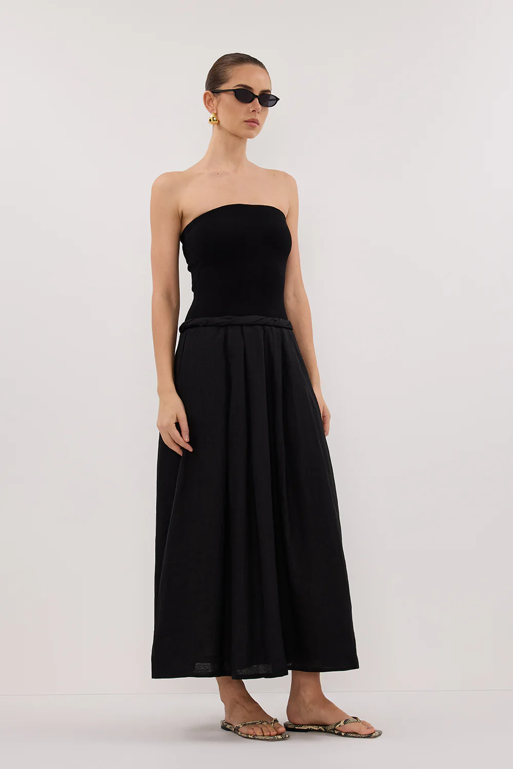 COCO BLACK STRAPLESS HYBRID MIDI DRESS - Yukikoi