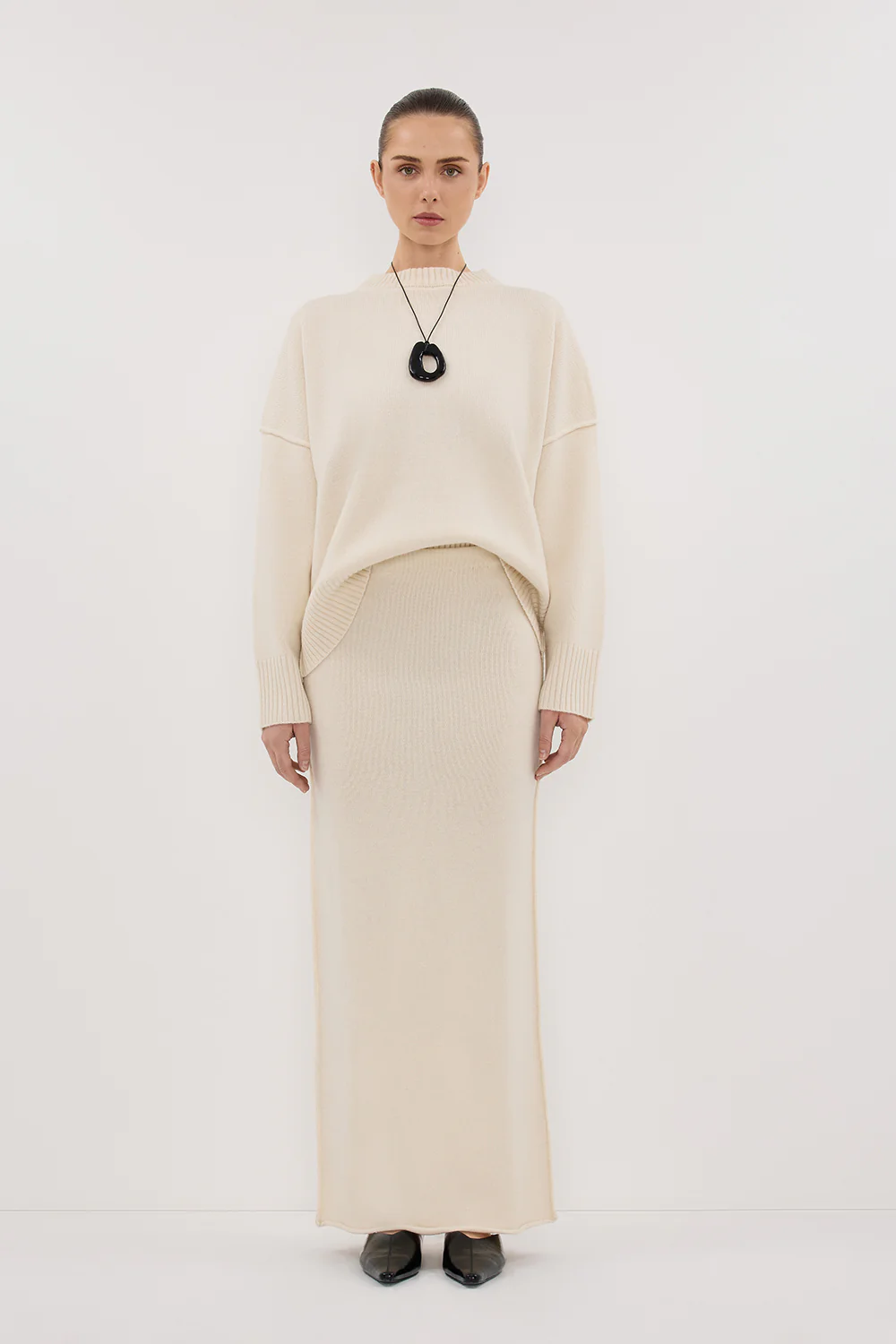 PAIGE CREAM WOOL KNIT MIDI SKIRT - Yukikoi