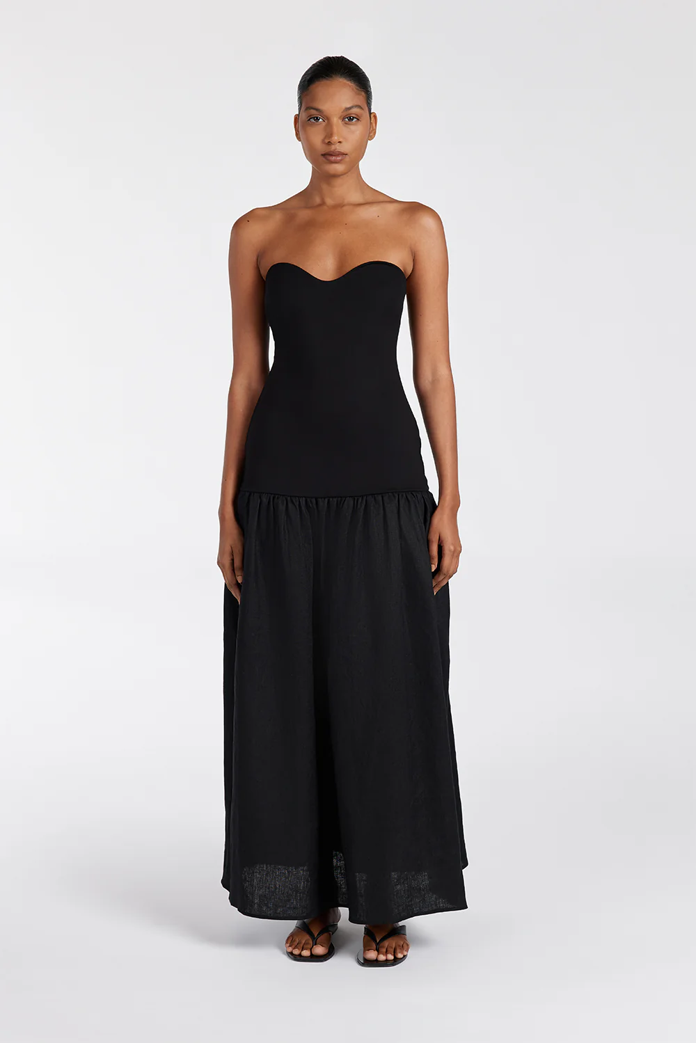 ELLISON BLACK STRAPLESS MIDI DRESS - Yukikoi